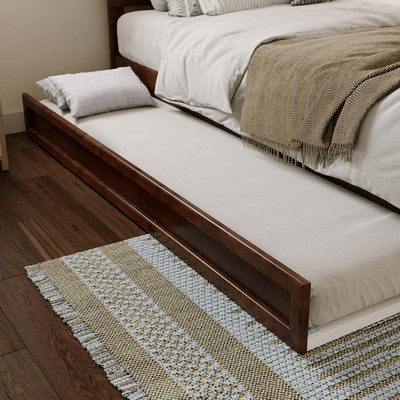Mid-Century Modern Twin XL Trundle Bed in Walnut Finish