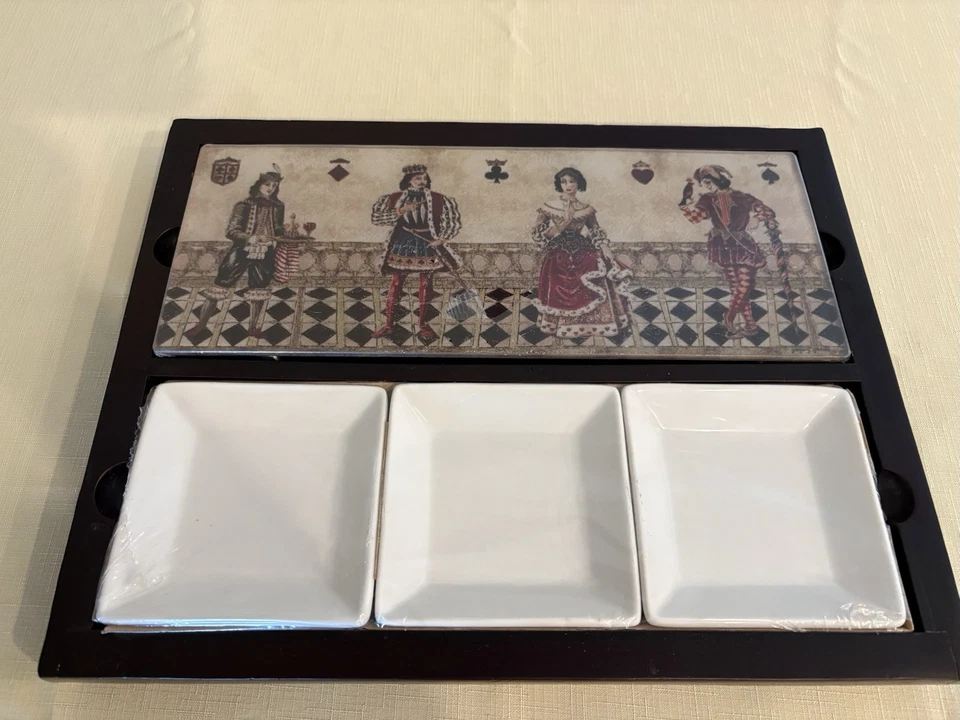 NEW Charcuterie Snack Serving Board Tray Playing Card Suites Glass Wood Ceramic - Image 2 of 4