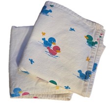 2 Vintage Medline Flannel Receiving Baby Blankets Ducks Blue Magenta Yellow