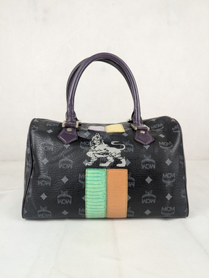 #ad MCM Visetos Lion Princess Boston Bag Black in Leather $167.00