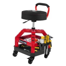 Rolling Shop Stool with Wheels, Heavy Duty Garage Work Mechanic Stool with Red