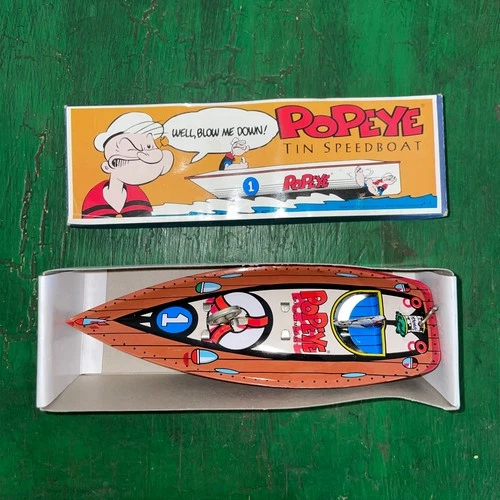 Schylling 1996 Popeye Wind-Up Tin Toy Speedboat