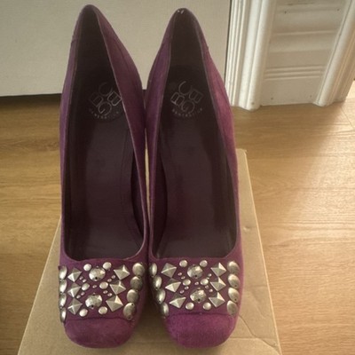 BCBGeneration Purple Suede Studded Square Toe Stiletto Pumps Slip On Heels