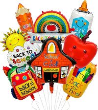 8PCS Back to School Balloons Set, Apple School Backpack Pencil Rainbow Crayon Co