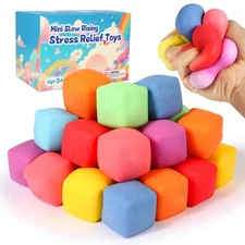 24 Pack Slow Rising Stress Cube , Dough Stress Balls Soft Fidget Squishy Toys...