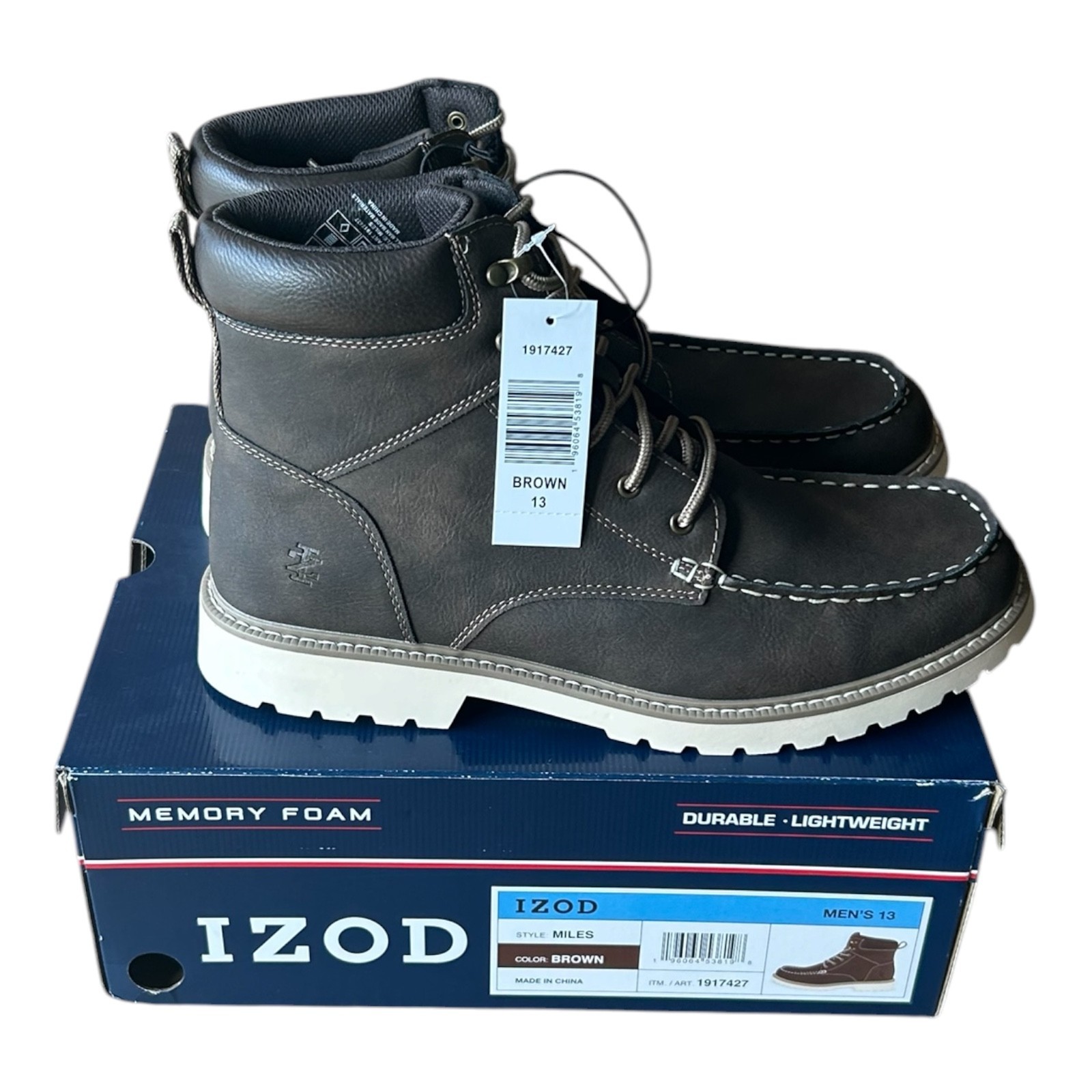Izod Men's Lace Up Boot Memory Foam Brown size 13