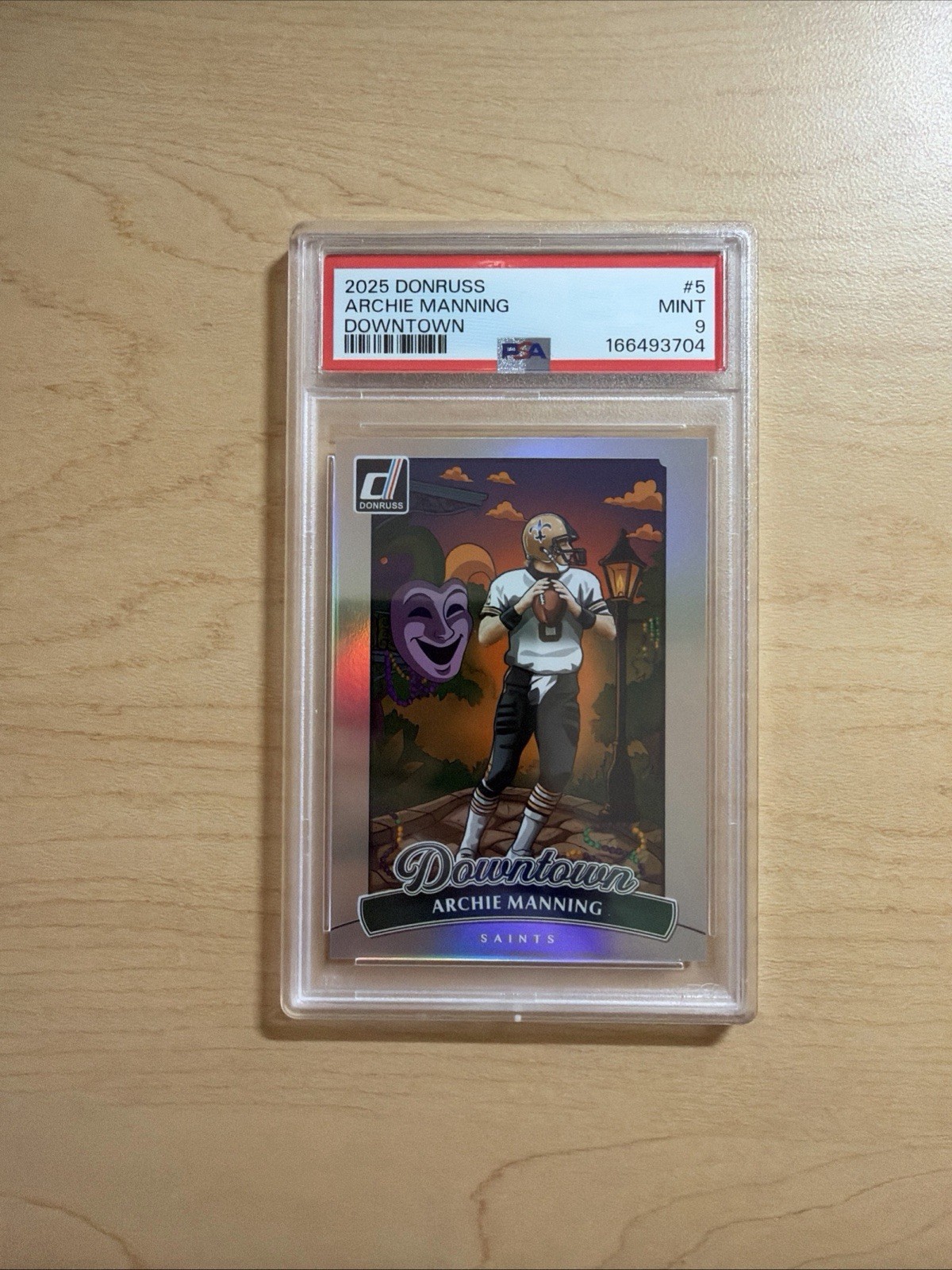 2025 Panini Donruss Archie Manning Downtown! SP #5 Saints PSA 9