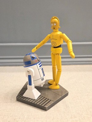 Disney Parks Star Wars Galaxy's Edge Wooden R2-D2 C3-PO Bendable Toy Figurine