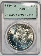 1885-O MS65 PCGS RATTLER MORGAN SILVER DOLLAR $1 BLAST WHITE RATTLER OGH