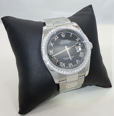 ROLEX DATEJUST 116200 Black Roman Dial 1.45CT Diamond Bezel Watch