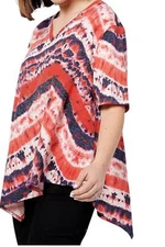 Attitudes by Renee Women's Printed Asymmetrical Hi-Low Hem Tee Tie Dye