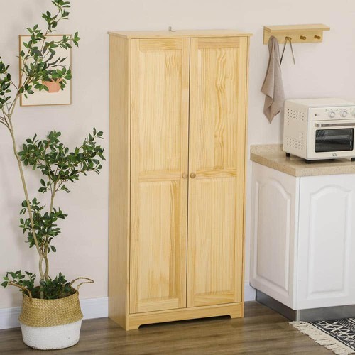 HOMCOM Pantry Cabinet W/ Doors Shelf Adjustability 30.75" Wood Light Brown - Picture 3 of 5