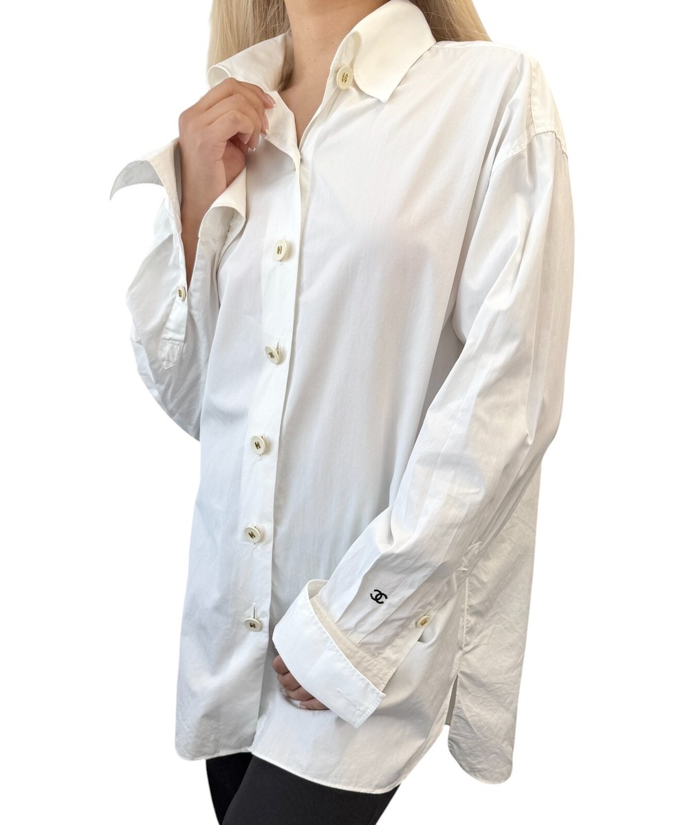 CHANEL Vintage PO3556 CC Logo Cuffs Long Sleeve Shirt Blouse