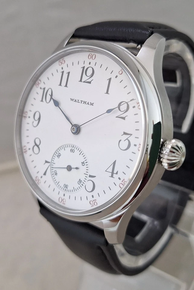 Waltham 12s Pocket Marriage Watch Conversion 44mm Wrist Watch Sapphire Back 1918