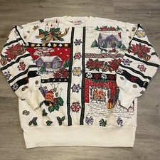 VTG Nutcracker Christmas Santa Claus AOP Glitter Crew Neck Sweatshirt SZ Large