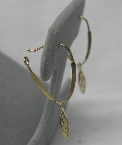14K SOLID YELLOW GOLD DANGLE FILIGREE HOOP EARWIRE EARRINGS - 第 5/6 張圖片