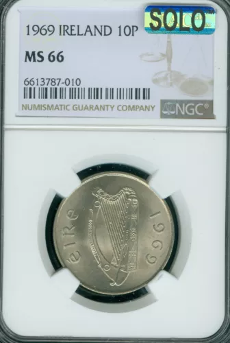 1969 IRELAND 10 PENCE NGC MS66 PQ MAC SOLO FINEST GRADE MAC SPOTLESS  *