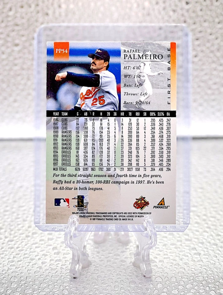 RAFAEL PALMEIRO 1998 Pinnacle #PP54 ARTIST'S PROOF PARALLEL ORIOLES LEGEND & HOF - Image 2 of 2