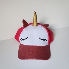 Girls Unicorn Hat Baseball Style Cap Pink With Glitter Bill Adjustable Gold Horn