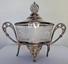 1876-1892 Aurora Silver Plate Company Victorian Compote Candy Dish Palm Trees