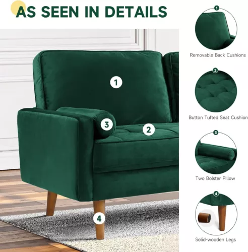 2 Sitzer Sofa Loveseat Kleine Sofa mit 2 Kissen und Armlehnen Sofa Set Loungsofa - Bild 42 von 42