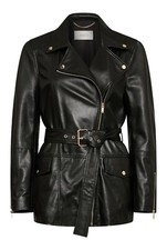 Marella Black Leather Biker-style Jacket Women Size 40 It (small)