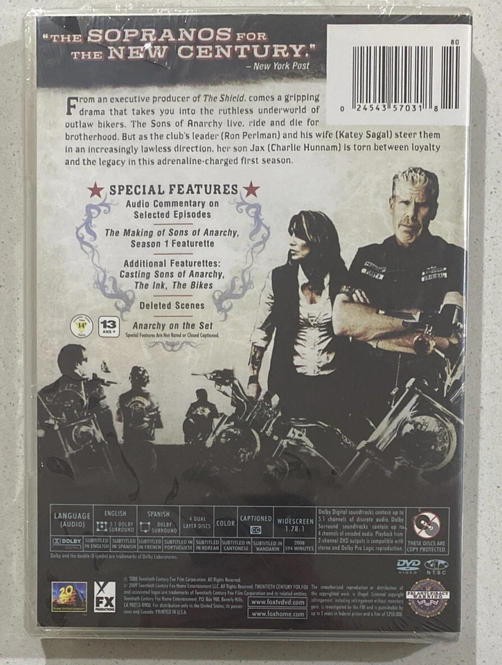 Sons Of Anarchy : Seasons 1-5 DVD TV Series Region 4 Brand New Free Postage. - image 2 of 4