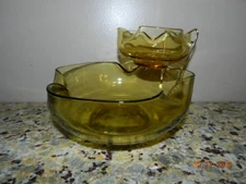 Vintage mid century Amber Chip and Dip glass bowls- set of 2 
