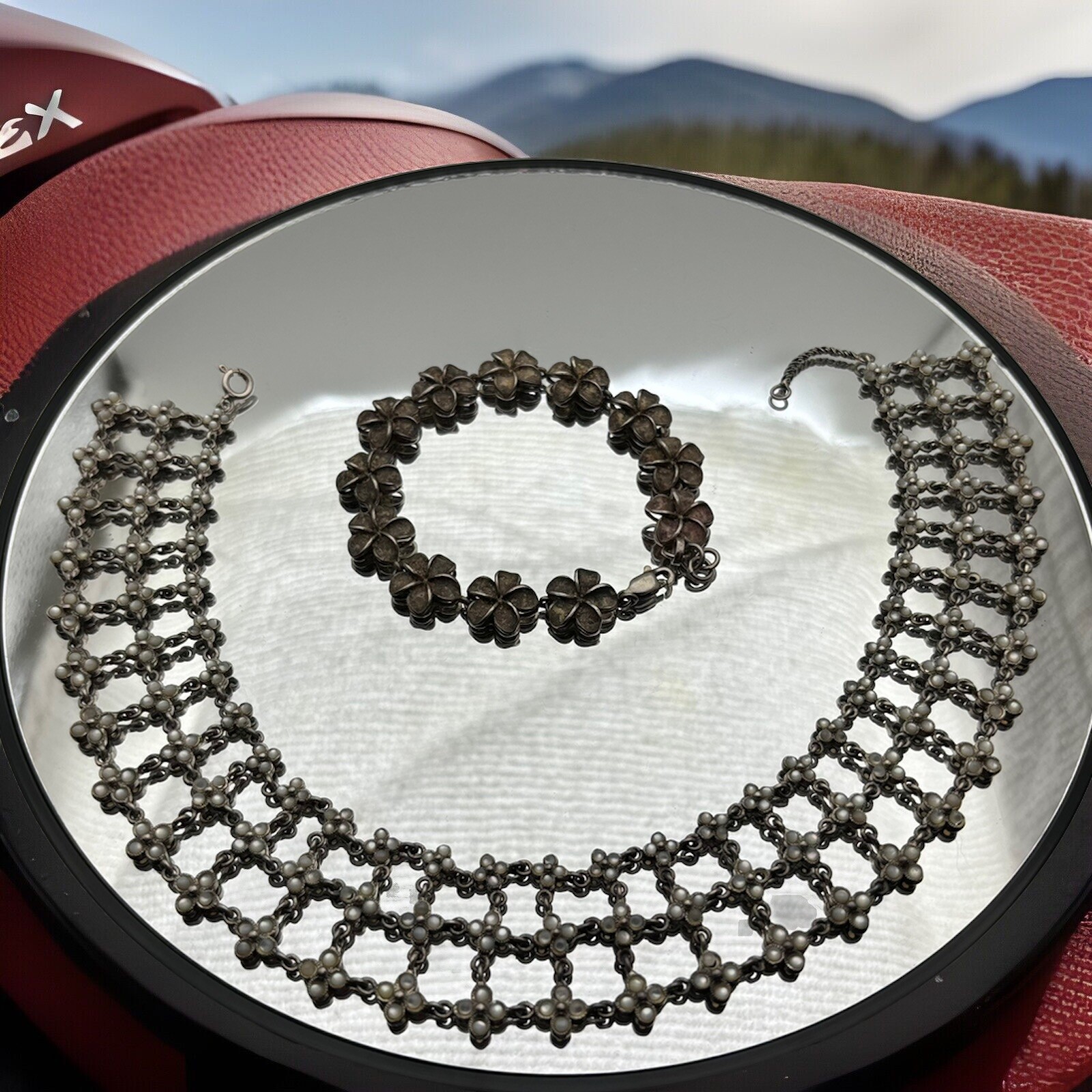 Solid Sterling Silver Necklace Set W/Bracelet 2 I… - image 1