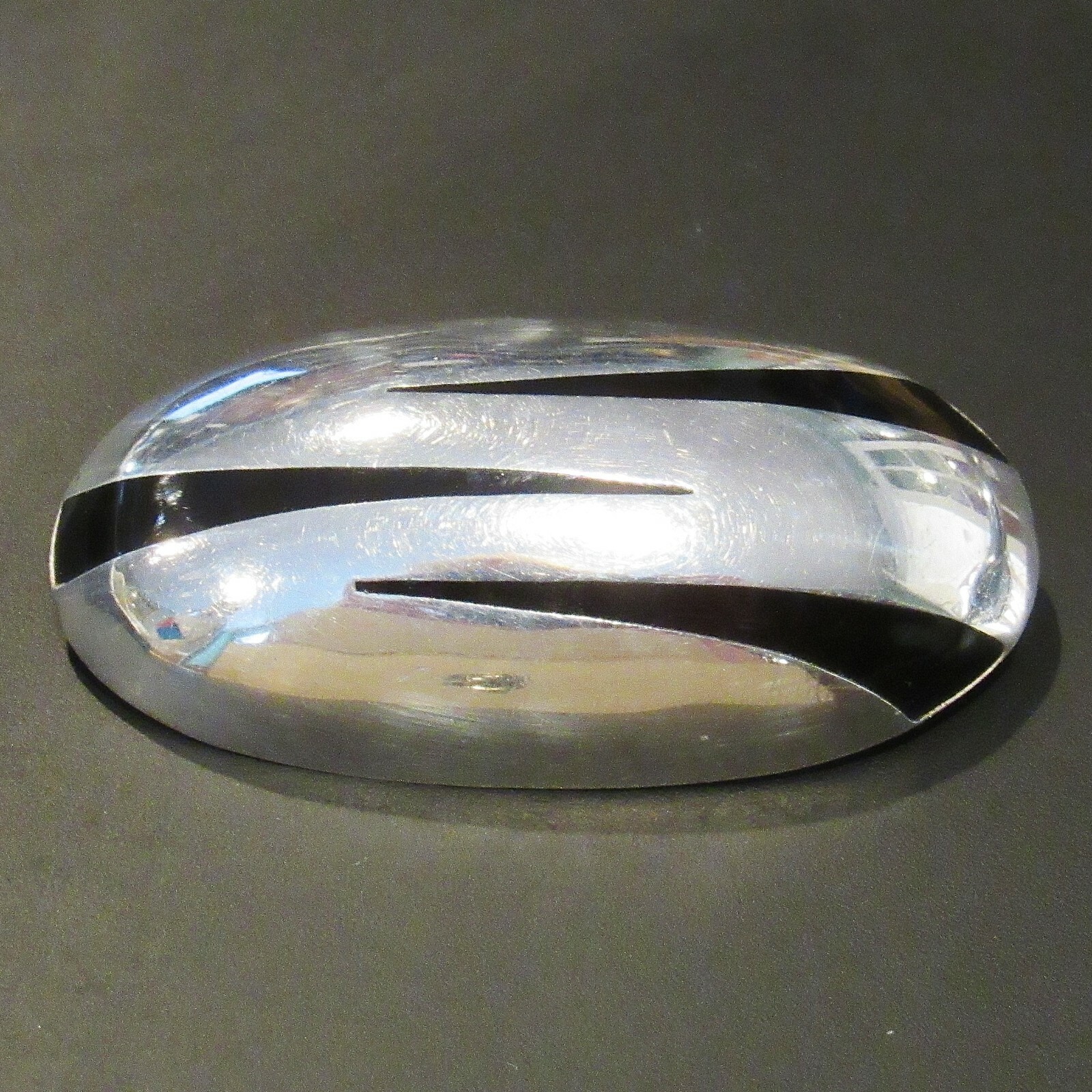 All 925 STERLING SILVER Black Enamel Deco Tiger Stripes Oval Pin 18.7g Mexico