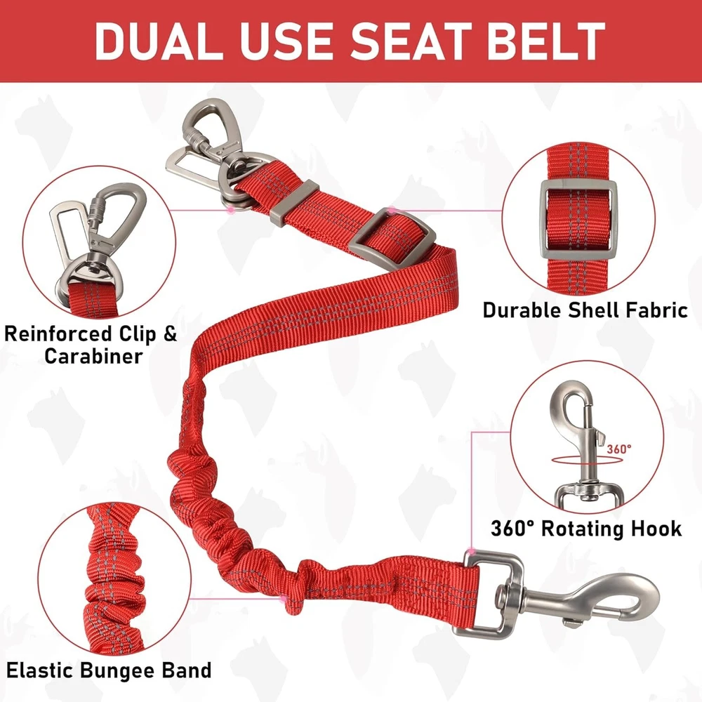 Dog Harness, Collar & Seat Belt Set, Vehicle Safety Harness, Retractable - Small