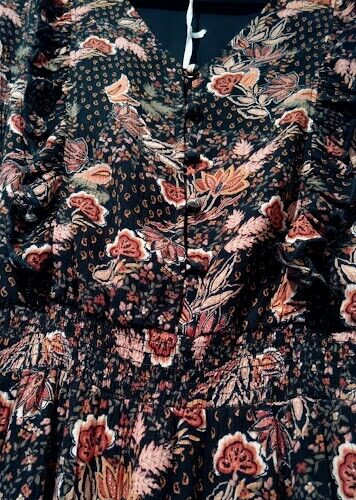 Garnet Hill Women's Large NWT 3/4 Sleeve Paisley Floral Midi Dress Pockets Boho - Picture 4 of 17