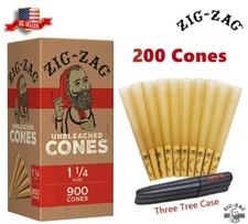 Zig-Zag® Unbleached Paper Cones 1 1/4 Size 200 Pack & Three Tree Case US Ship