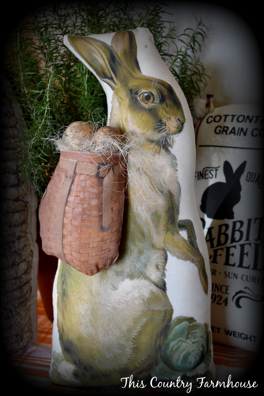 Vintage Antique German stand up bunny w Basket backpack folk art Easter ...