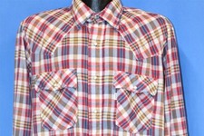 vintage 80s LEVIS RED YELLOW BLUE PLAID WESTERN YOKE PEARL SNAP COWBOY SHIRT XL
