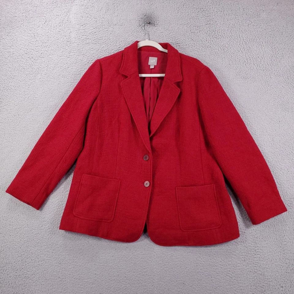 J Jill Blazer Jacket Womens L Red Wool Blend Lined 2 Button Up Business Office - Image 4 of 4