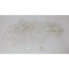 Bridal Hair Combs With Beaded Floral Design  Pearls Set of 2