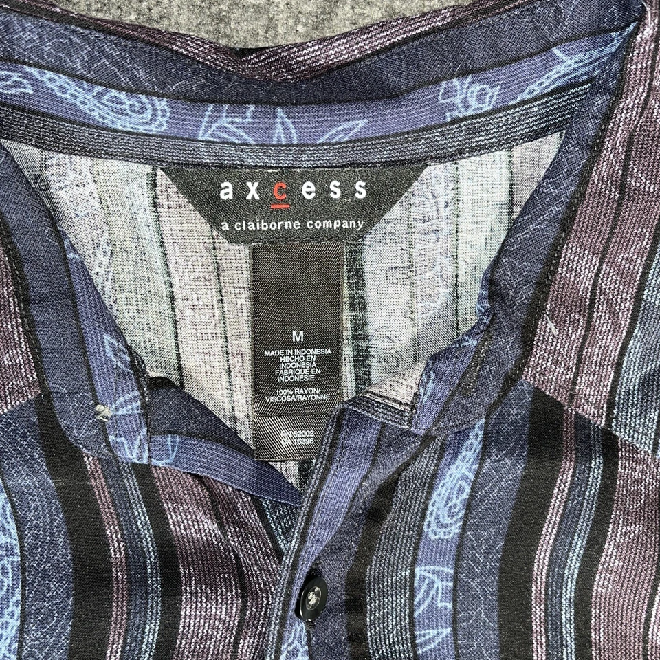 Axcess Medium Striped Paisley Men’s 100% Rayon Hawaiian Button Down Shirt Stripe - Image 3 of 4