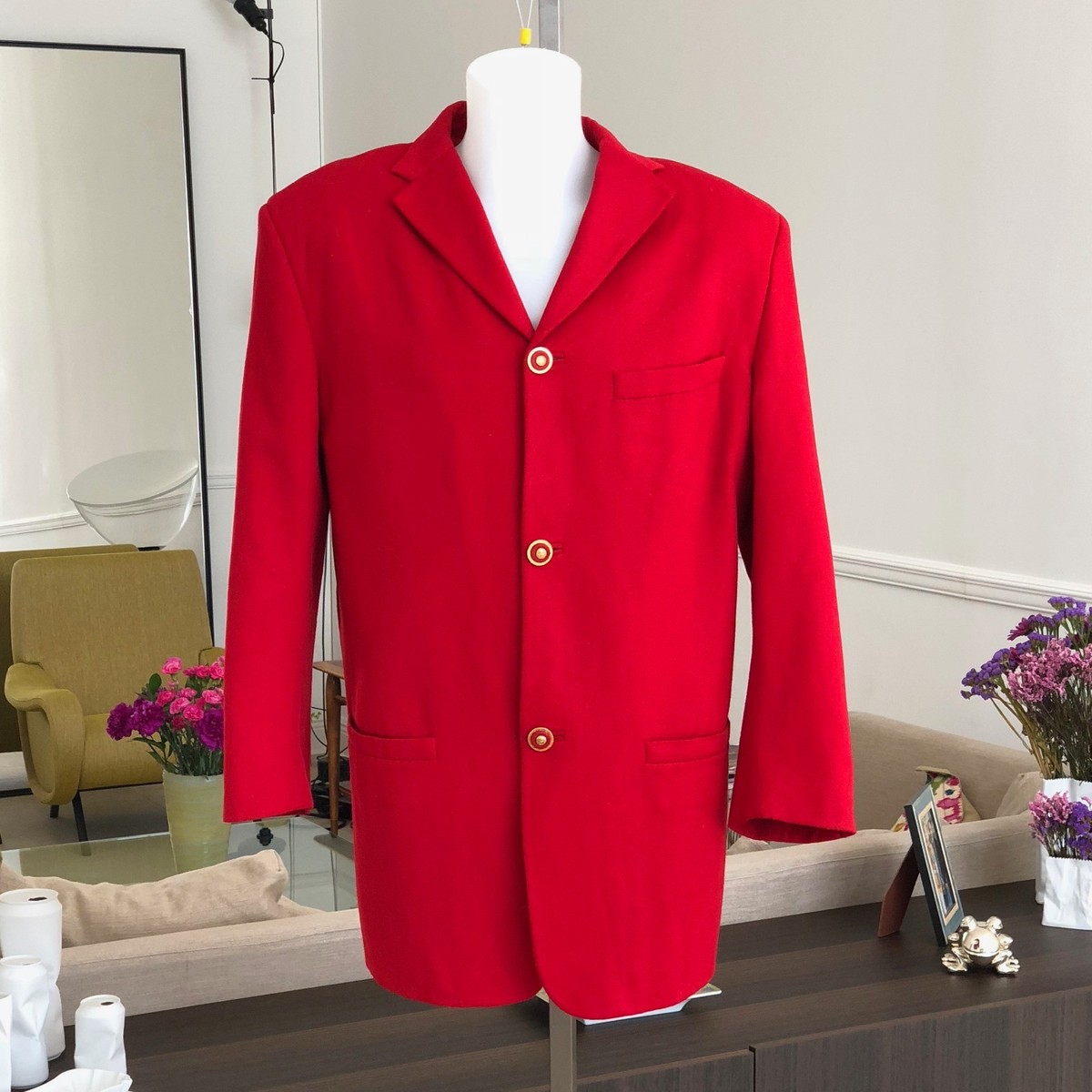 GIANNI VERSACE red wool & suede 3 button blazer size IT 50 | eBay