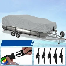 Boat Cover Waterproof Trailerable Pontoon Heavy Duty Fabric Gray 21 22 23 24FT
