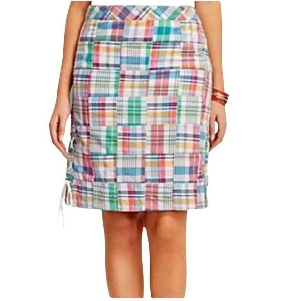 TALBOTS Madras Plaid Cotton Patchwork Lined Skirt… - image 1