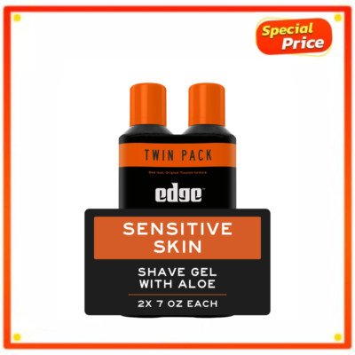 Edge Sensitive Skin Shave Gel for Men with Aloe, Twin Pack, Unscented, 14 oz