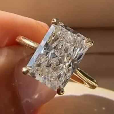 5.5CTW Radiant Cut Moissanite Hidden Halo Engagement Ring 14K Yellow Gold Plated