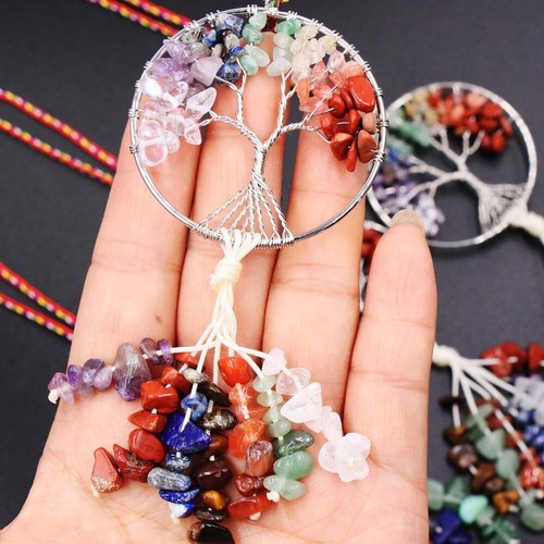Colorful Pendant Artistic Design Natural Stone Jewelry Chakra Tree - Picture 8 of 12