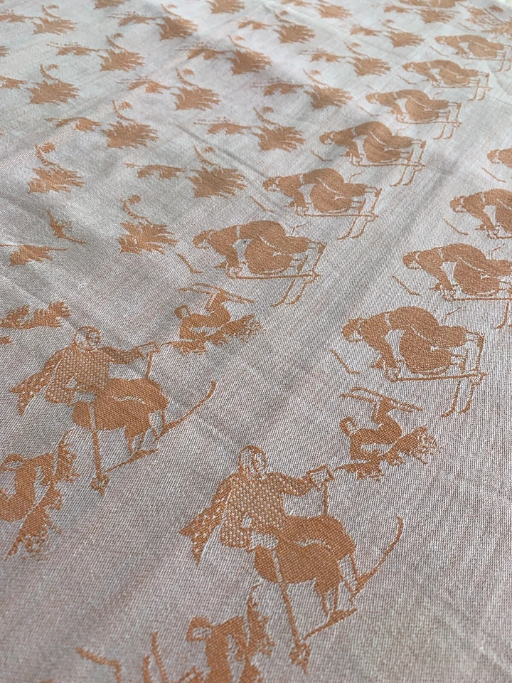 Vintage Nappe en coton saumon et rose avec skieurs en damassé/4033PO2 - Photo 4/4