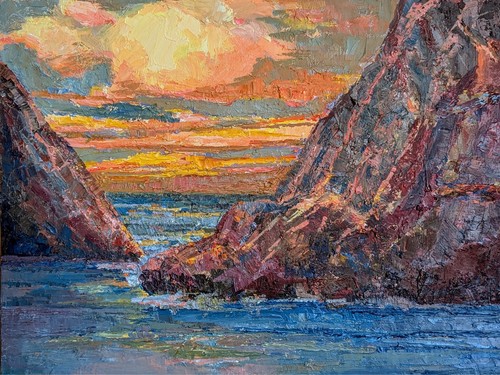 original oil painting sunrise ar sea