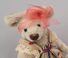 3.5" Miniature Artist Bear in Heart Print Dress with Red Bow