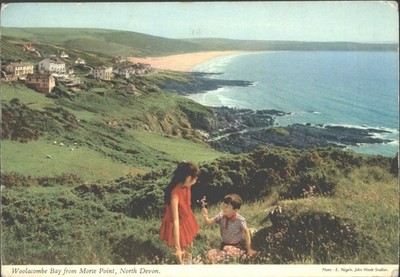 Woolacombe Bay Morte Point Devon 1977 John Hinde Postkarte Kinder Strand