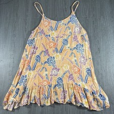 urban outfitters orange floral ruffle hem sleeveless sun dress Large