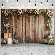 7x5 Ft Rustic Wooden Board Flower Wedding Fabric Photography Backdrop